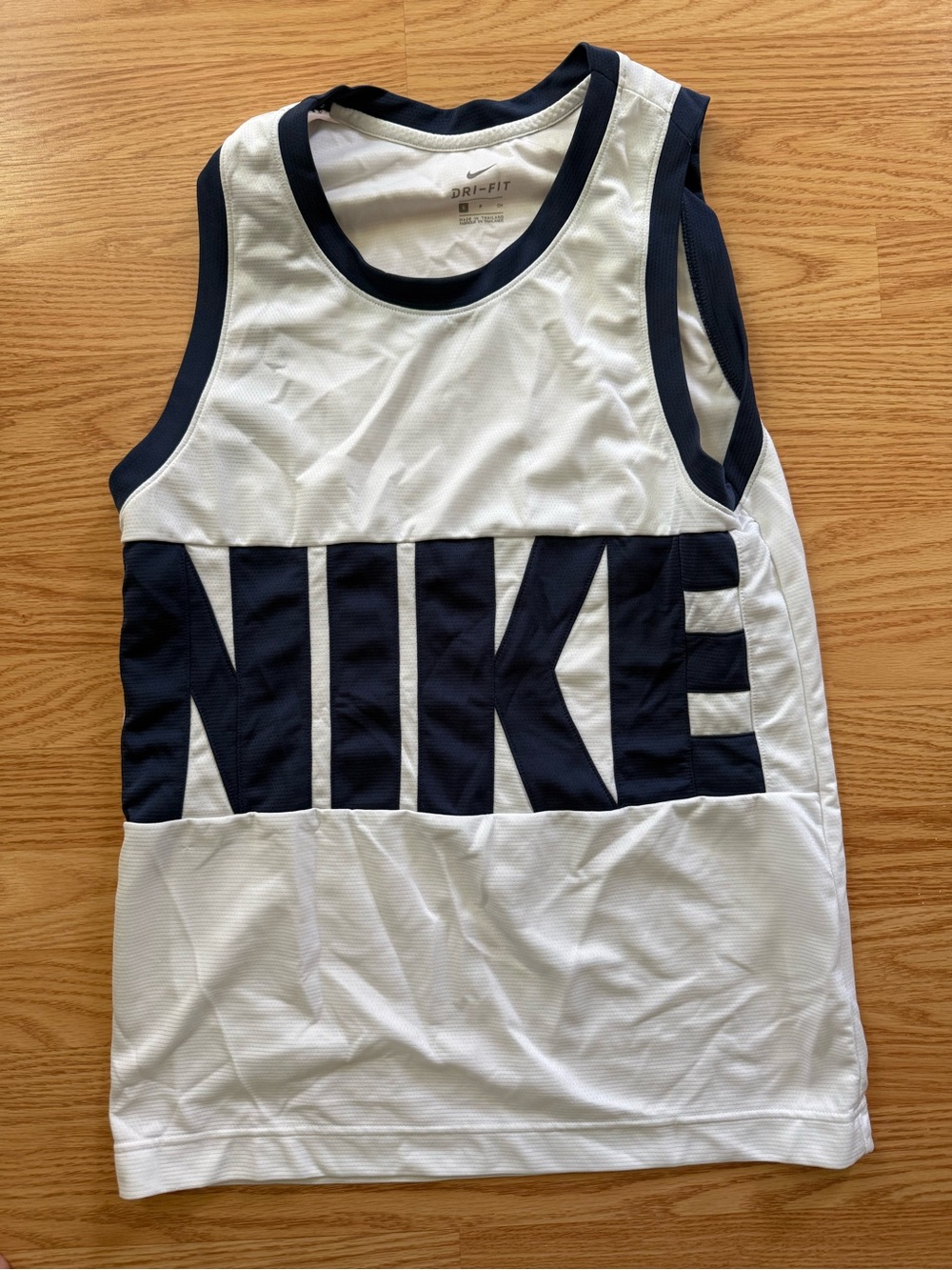 Nike White and Navy Performance Dri-FIT Tank